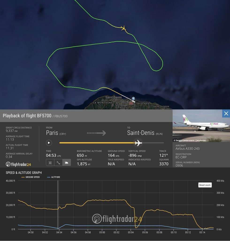 BEA heton ngjarjen e uljes së papërshtatshme të një aeroplani A330 pranë Réunion