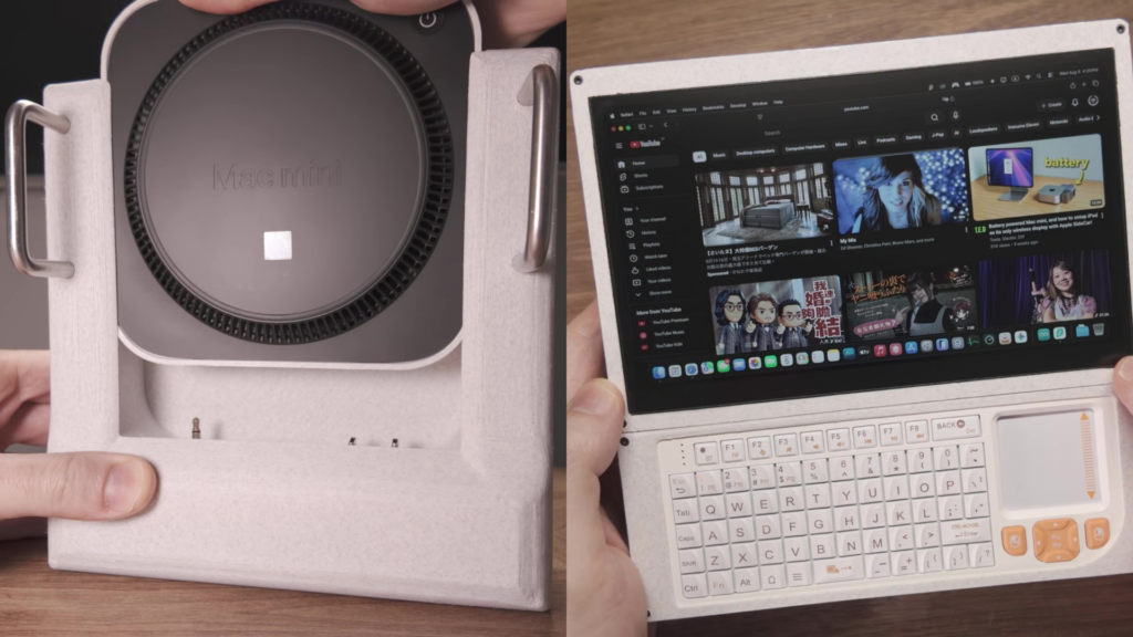 Një person ka transformuar Mac Mini me procesor M4 të Apple në një dispozitiv portabil Mac me ekran sensibil, tastaturë, komanda dhe bateri.