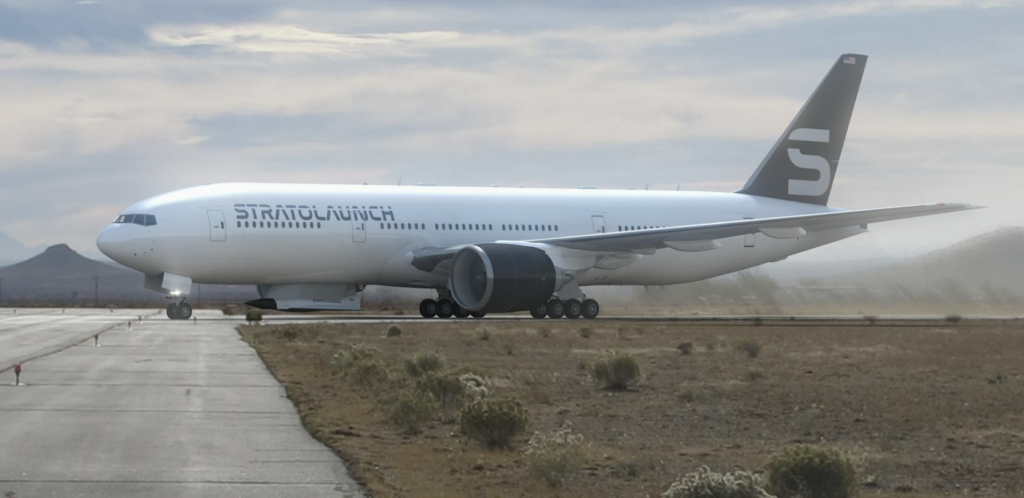 Stratolaunch zgjeron flotën e testimeve hipersonike me një avion 777 777 in desert, Stratolaunch branding